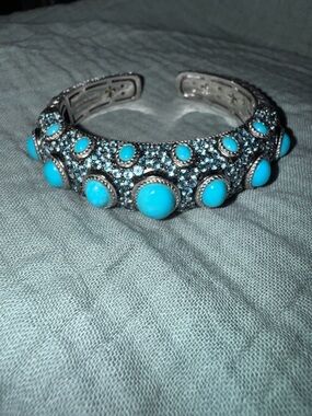 Judith Ripka Turquoise, blue topaz and Sterling silver Cabochon Cuff Bracelet